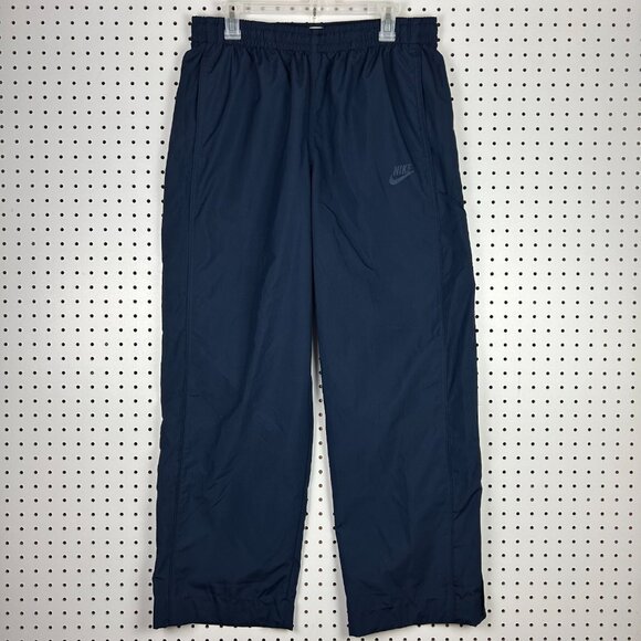 Nike Y2K Wide Leg Baggy Track Pant Large Navy Blue Ankle Zipper Lined Drawstring